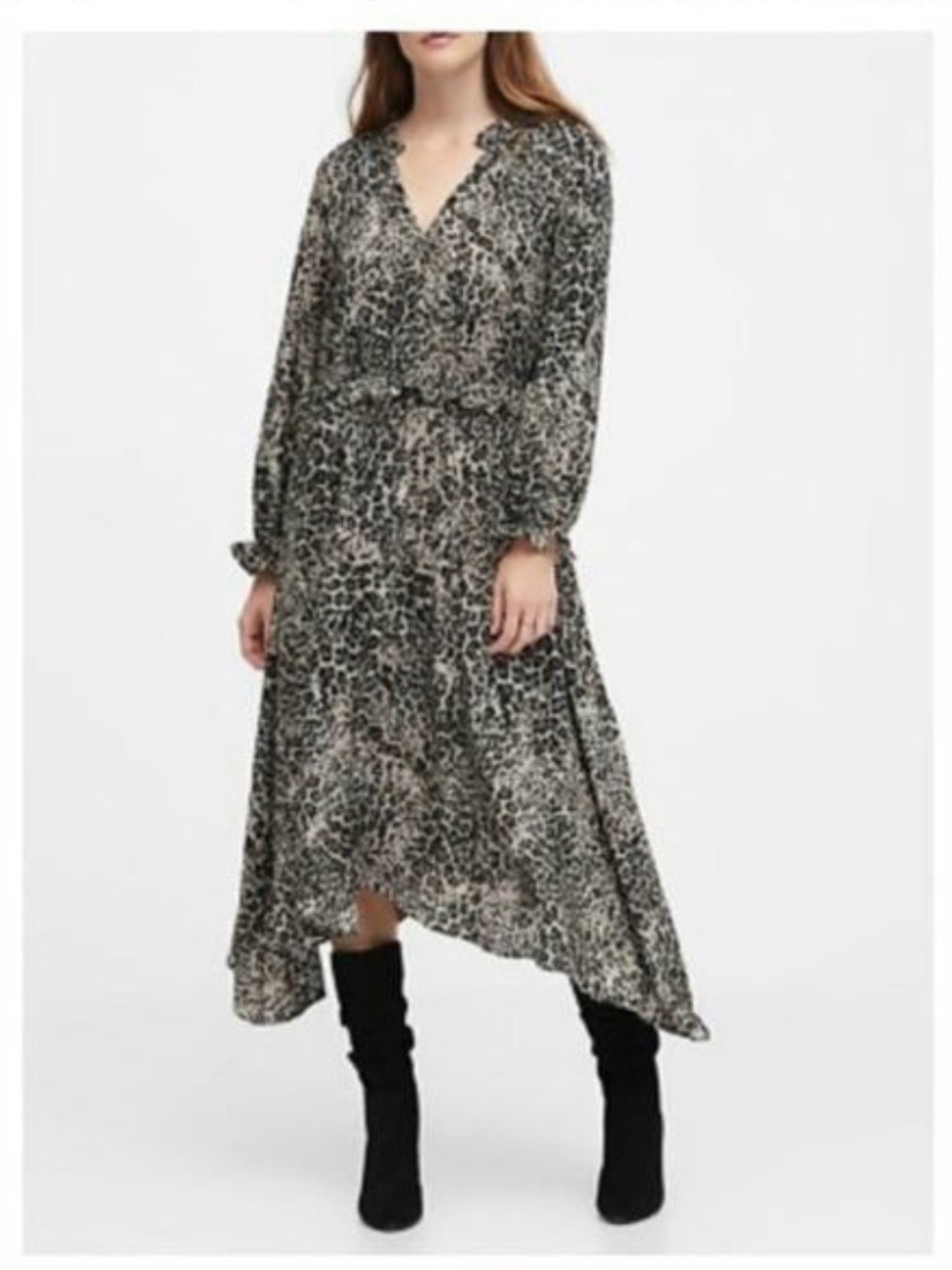 Banana Republic Long Sleeve Animal Print Peasant Maxi Dress, NWT, Size 14